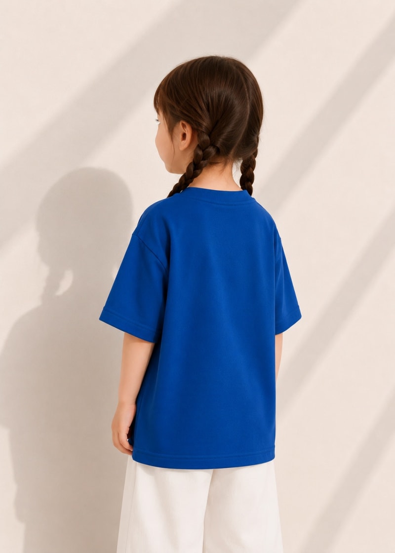 PockMAN Girls Oversized Solid Cotton Terry Classic Royal Blue Tshirt - Image 4