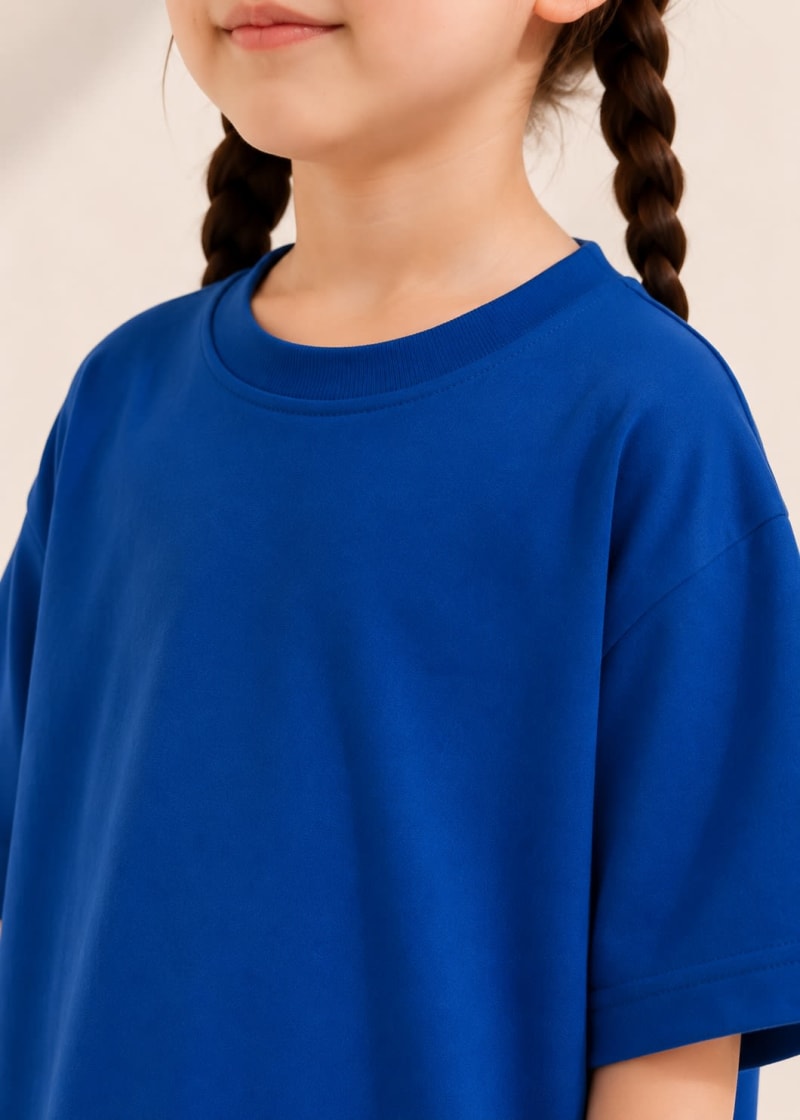 PockMAN Girls Oversized Solid Cotton Terry Classic Royal Blue Tshirt - Image 3