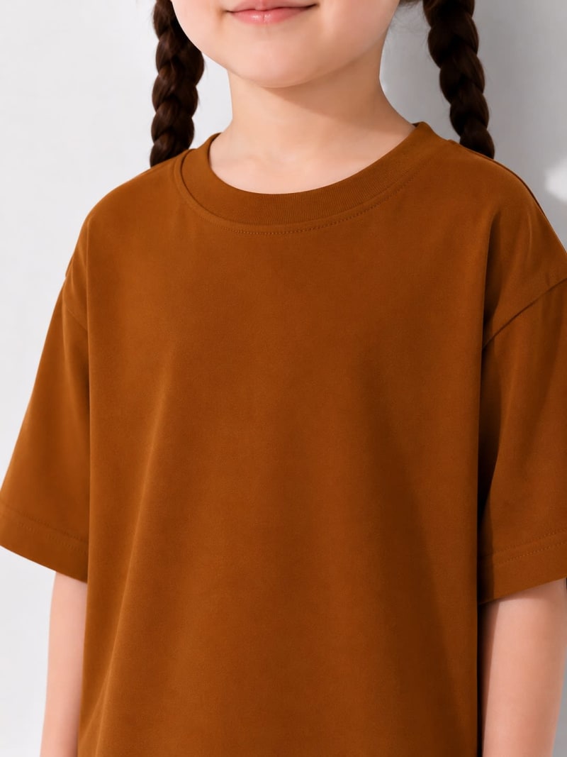 PockMAN Girls Oversized Solid Cotton Terry Classic Brown  Tshirt - Image 3