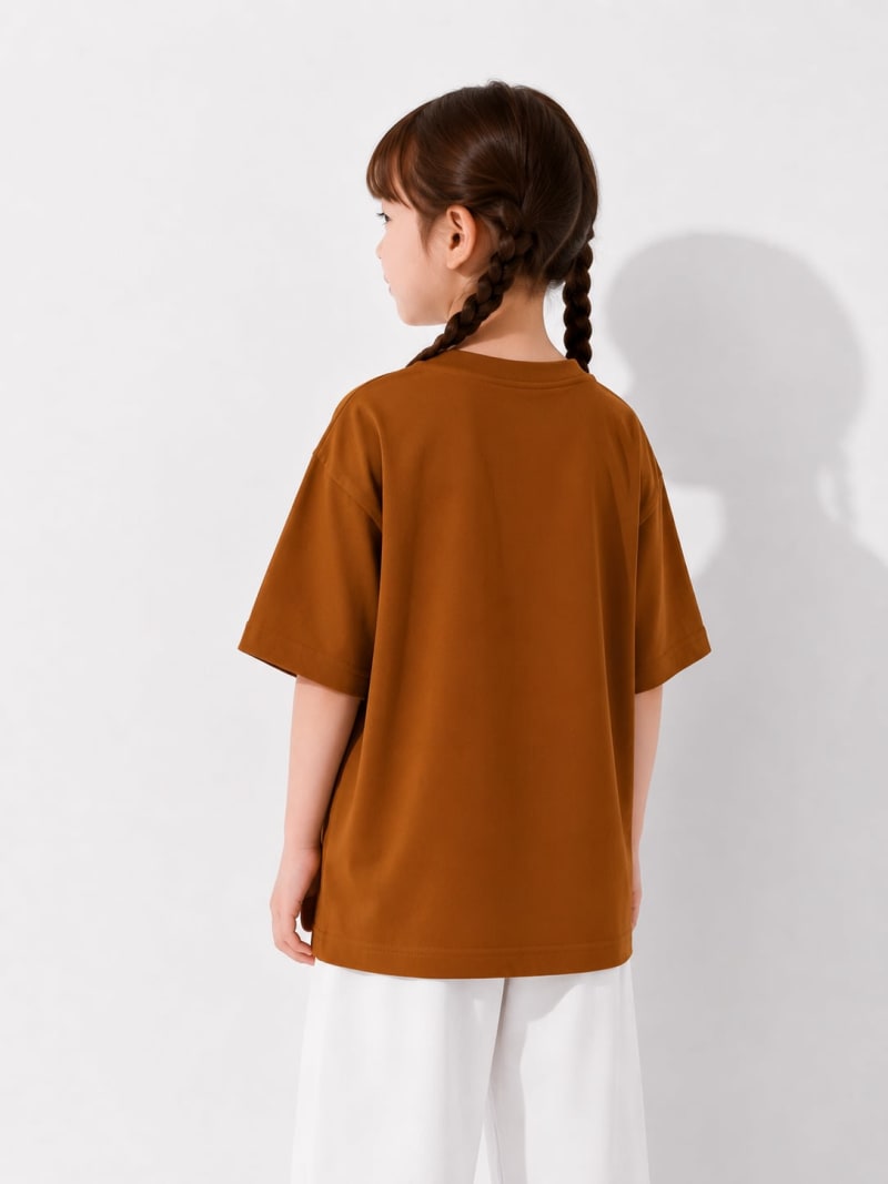 PockMAN Girls Oversized Solid Cotton Terry Classic Brown  Tshirt - Image 4