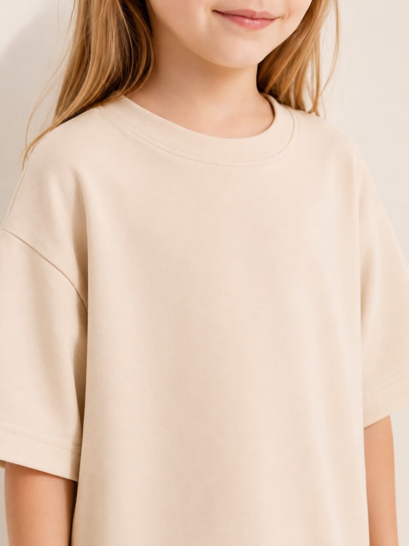 PockMAN Girls Oversized Solid Cotton Terry Classic Desert Sand Tshirt - Image 3