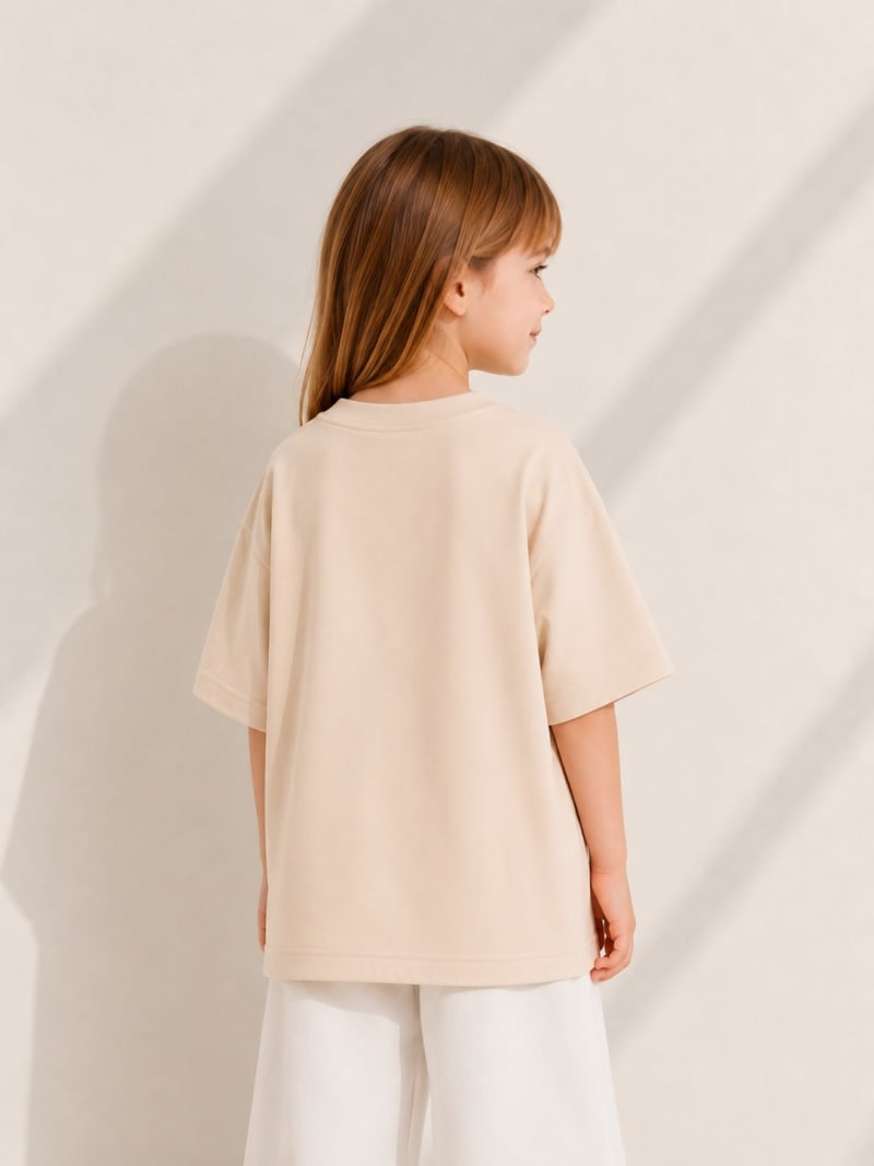 PockMAN Girls Oversized Solid Cotton Terry Classic Desert Sand Tshirt - Image 4