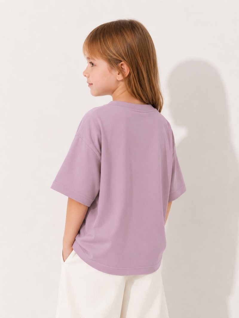 PockMAN Girls Oversized Solid Cotton Terry Classic Dusty Lavender Tshirt - Image 4