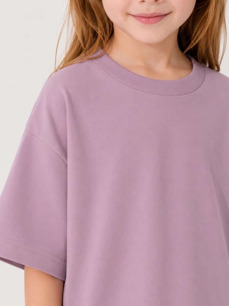PockMAN Girls Oversized Solid Cotton Terry Classic Dusty Lavender Tshirt - Image 3
