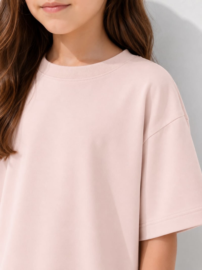 PockMAN Girls Oversized Solid Cotton Terry Classic Rose Gold  Tshirt - Image 3