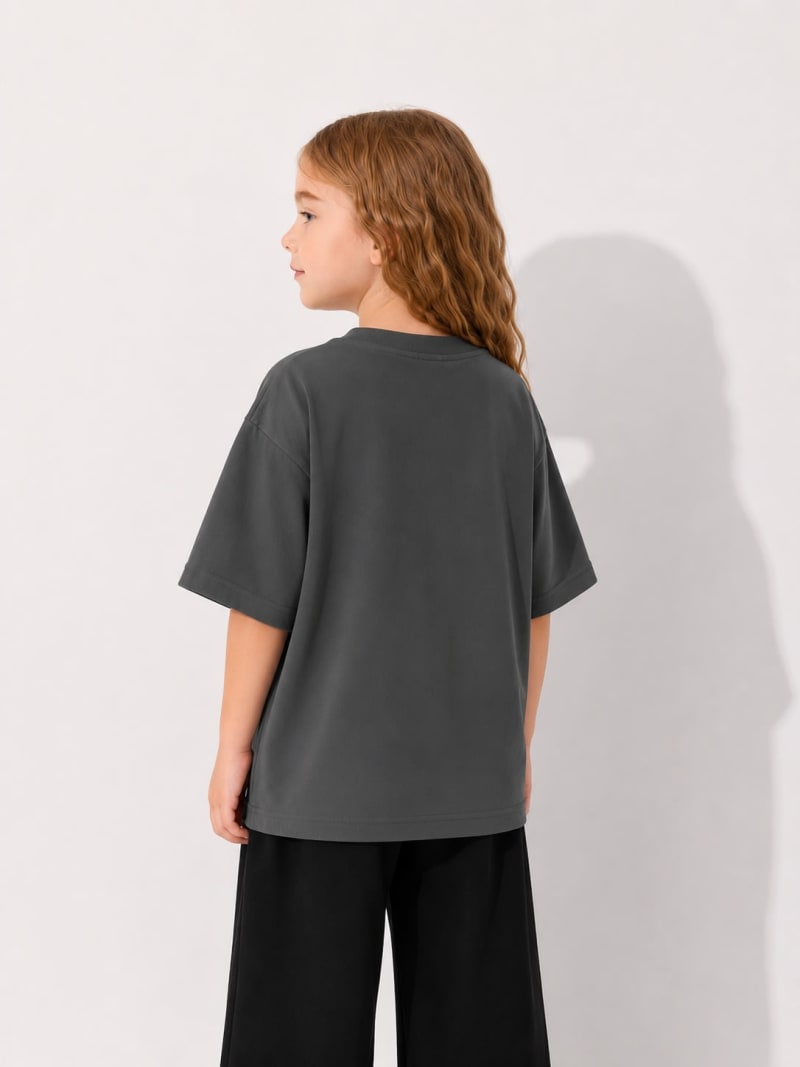 PockMAN Girls Oversized Solid Cotton Terry Classic Dark Grey Tshirt - Image 4