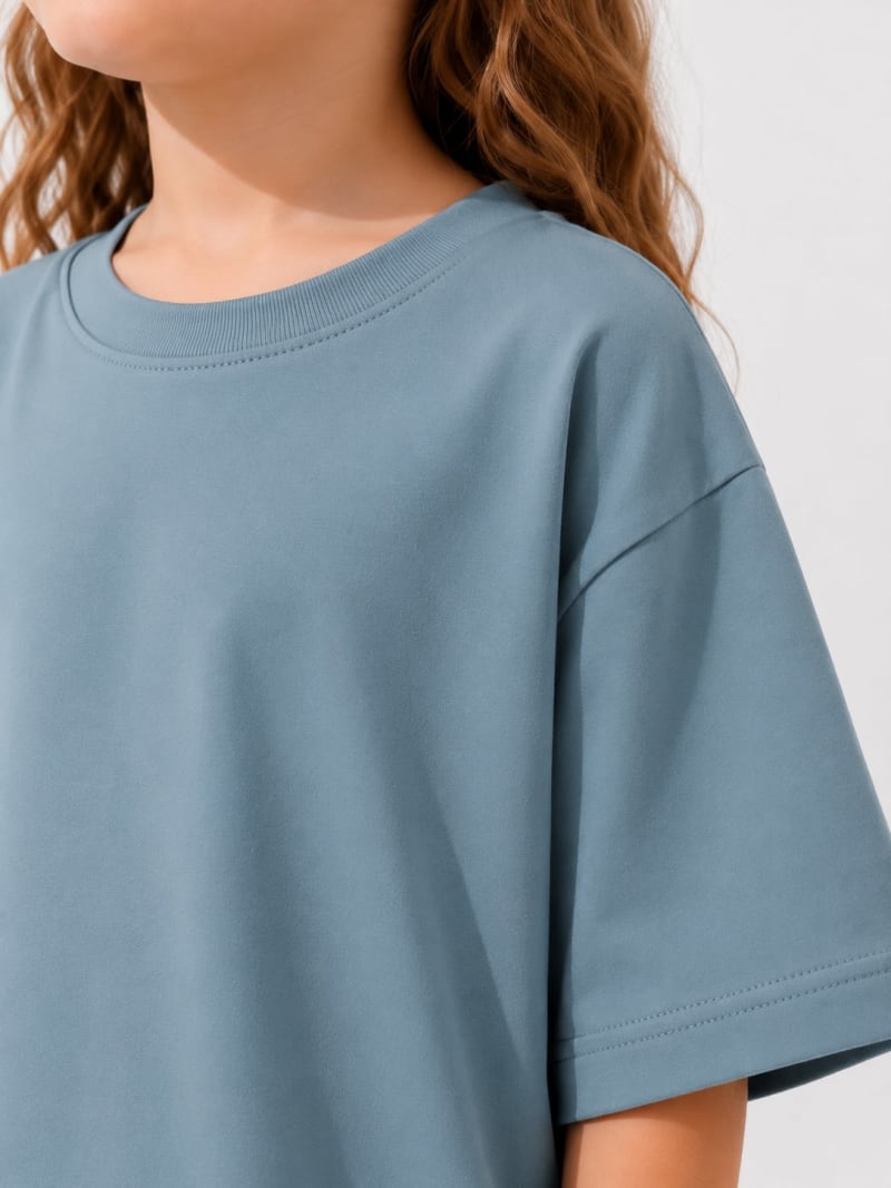 PockMAN Girls Oversized Solid Cotton Terry Classic Moonstone Blue Tshirt - Image 4