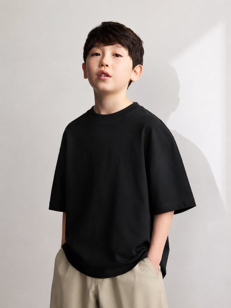 PockMAN Boys Oversized Solid Cotton Terry Classic Black Tshirt - Image 4