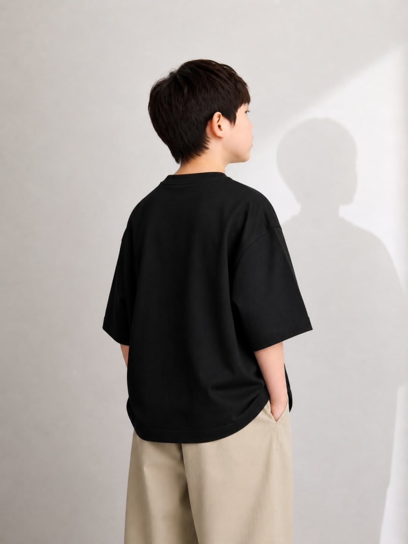 PockMAN Boys Oversized Solid Cotton Terry Classic Black Tshirt - Image 3