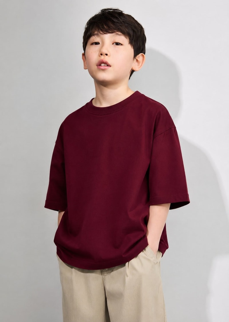 PockMAN Boys Oversized Solid Cotton Terry Classic Maroon Tshirt - Image 4