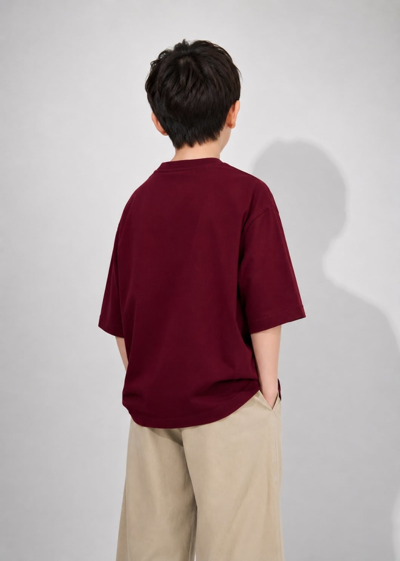 PockMAN Boys Oversized Solid Cotton Terry Classic Maroon Tshirt - Image 3