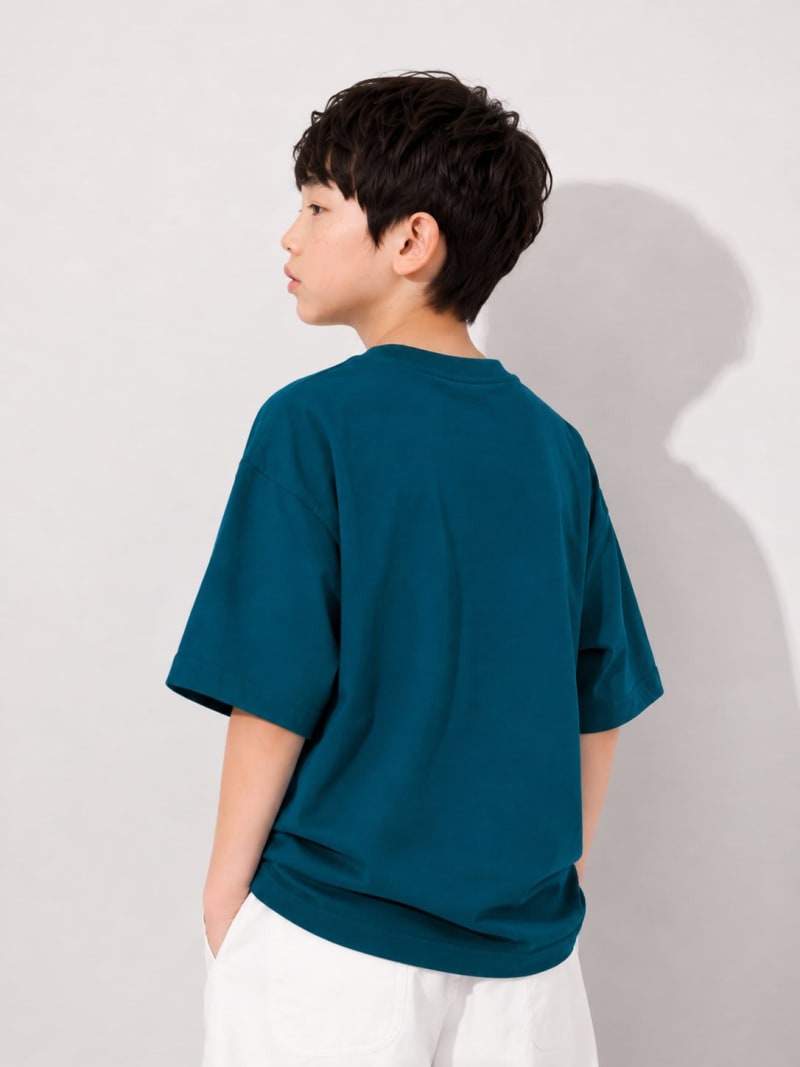 PockMAN Boys Oversized Solid Cotton Terry Classic Teal Tshirt - Image 3