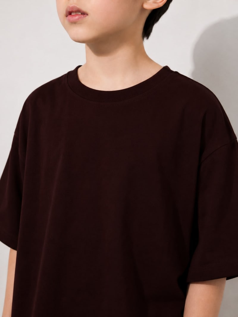 PockMAN Boys Oversized Solid Cotton Terry Classic Dark Brown Tshirt - Image 3