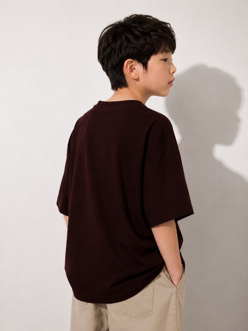 PockMAN Boys Oversized Solid Cotton Terry Classic Dark Brown Tshirt - Image 4