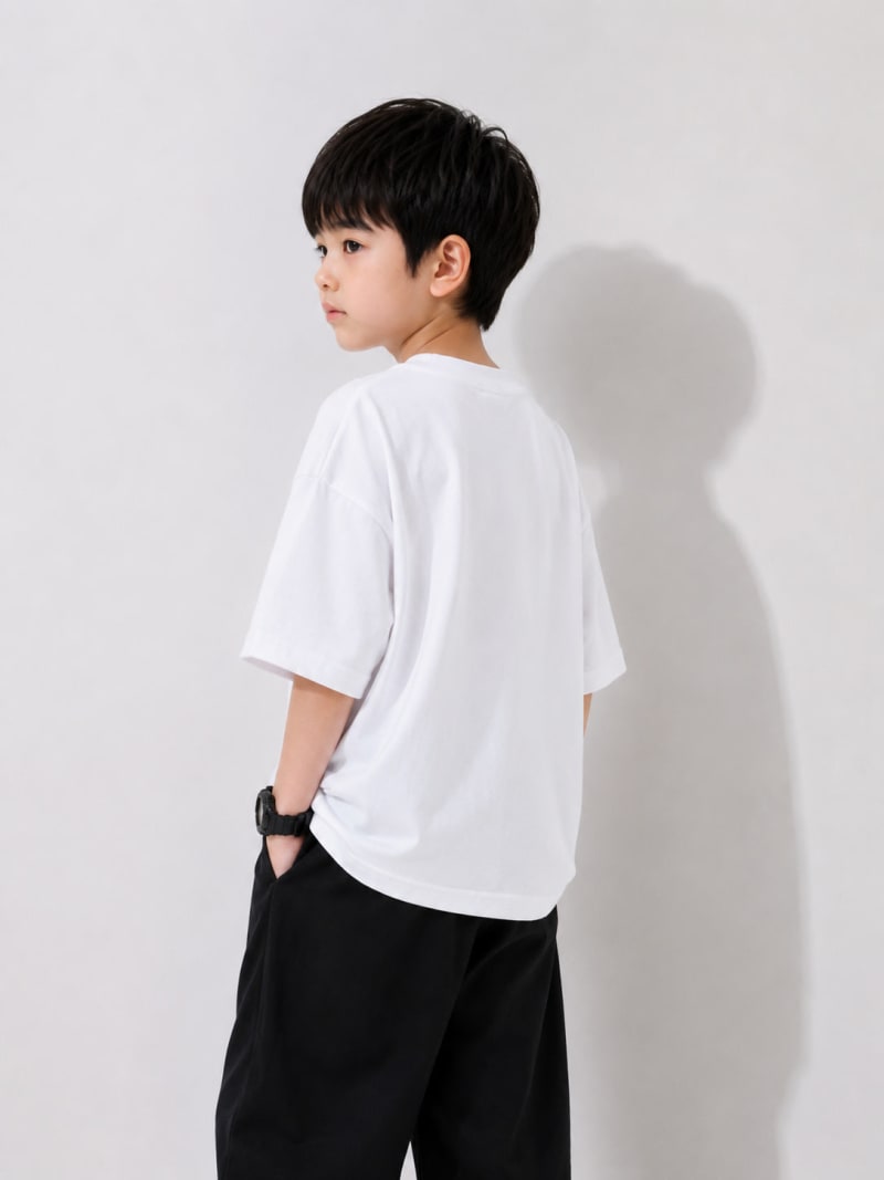 PockMAN Boys Oversized Solid Cotton Terry Classic White Tshirt - Image 3