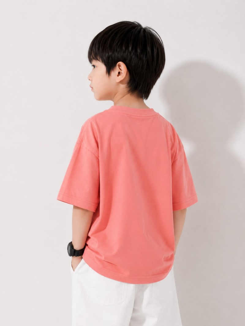 PockMAN Boys Oversized Solid Cotton Terry Classic Light Red Tshirt - Image 3