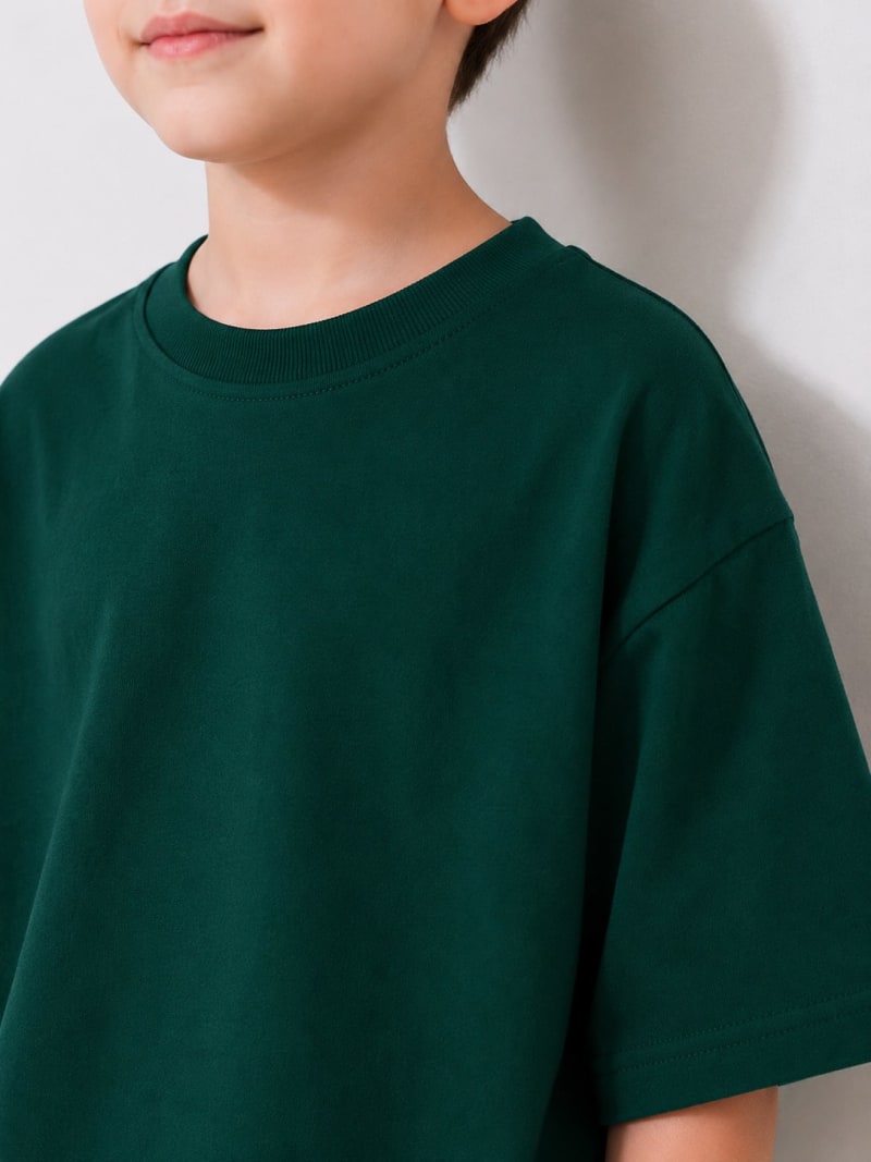 PockMAN Boys Oversized Solid Cotton Terry Classic Bottle Green Tshirt - Image 3
