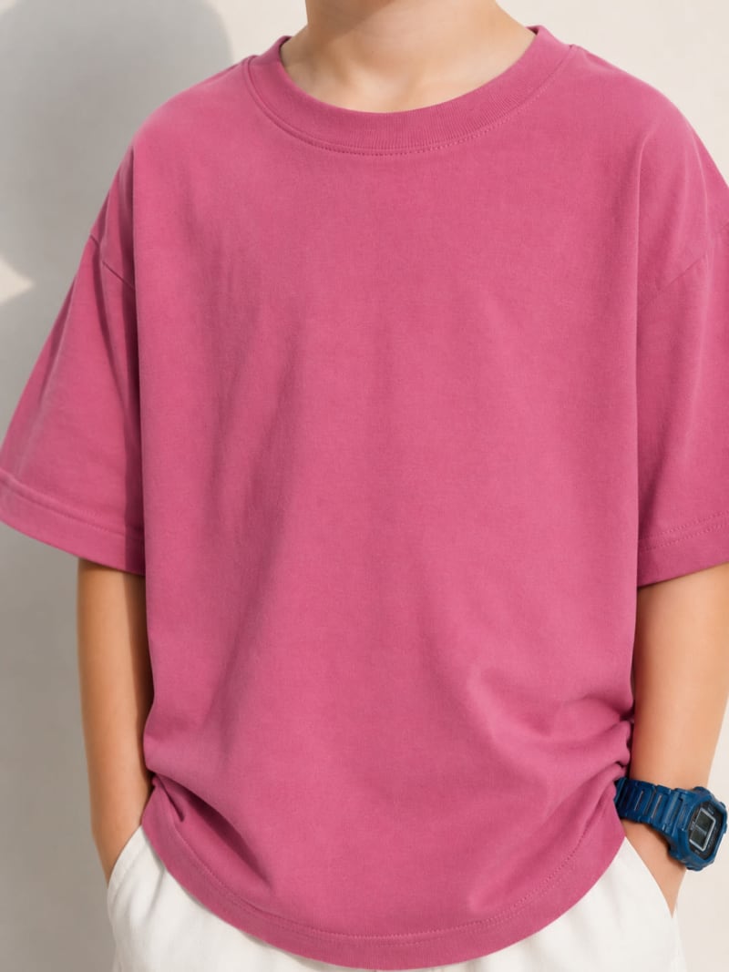 PockMAN Boys Oversized Solid Cotton Terry Classic Coral Pink Tshirt - Image 4