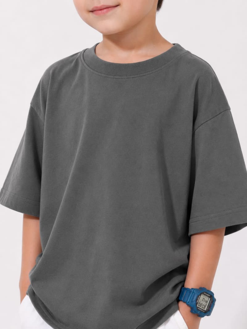 PockMAN Boys Oversized Solid Cotton Terry Classic Light Grey Tshirt - Image 4