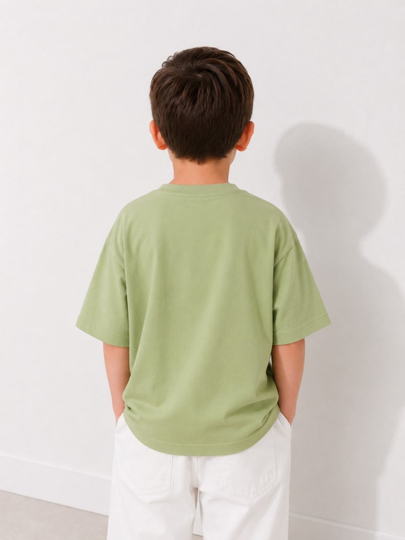 PockMAN Boys Oversized Solid Cotton Terry Classic Dull Green Tshirt - Image 3