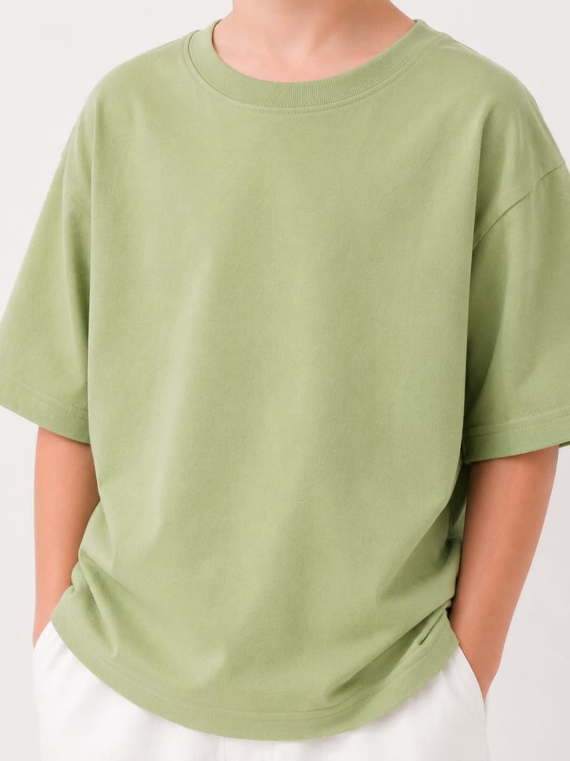 PockMAN Boys Oversized Solid Cotton Terry Classic Dull Green Tshirt - Image 4