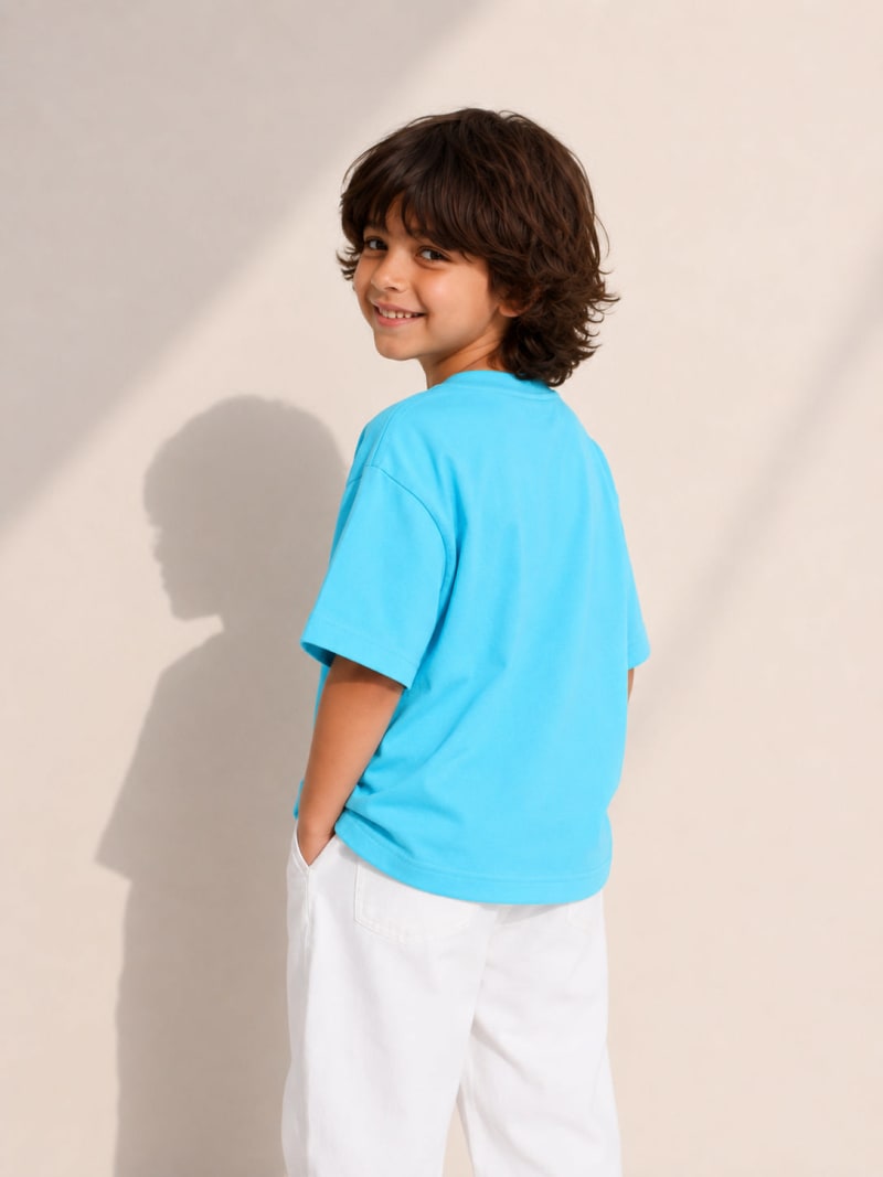 PockMAN Boys Oversized Solid Cotton Terry Classic Cloudy Blue Tshirt - Image 3