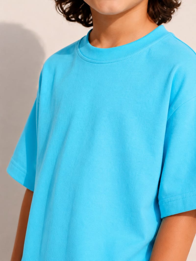 PockMAN Boys Oversized Solid Cotton Terry Classic Cloudy Blue Tshirt - Image 4