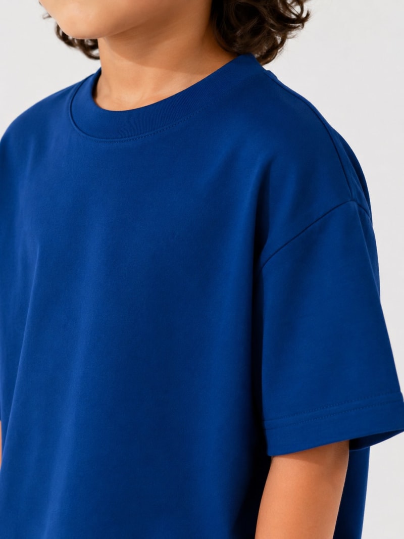PockMAN Boys Oversized Solid Cotton Terry Classic Royal Blue Tshirt - Image 4