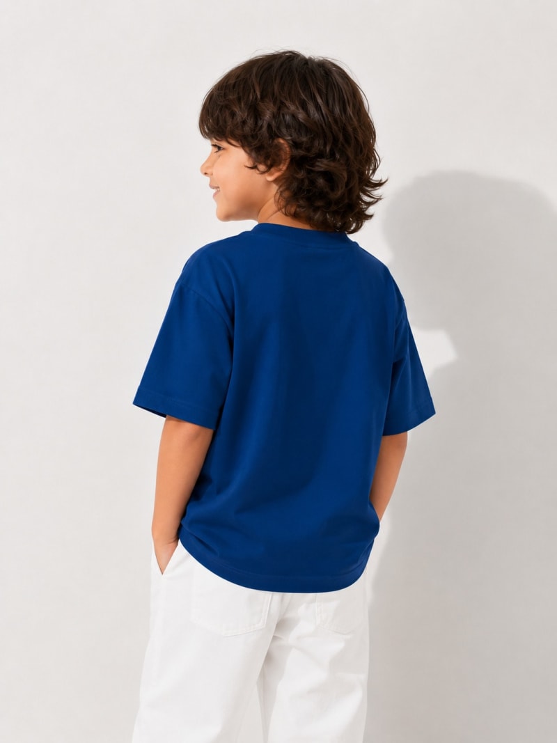 PockMAN Boys Oversized Solid Cotton Terry Classic Royal Blue Tshirt - Image 3