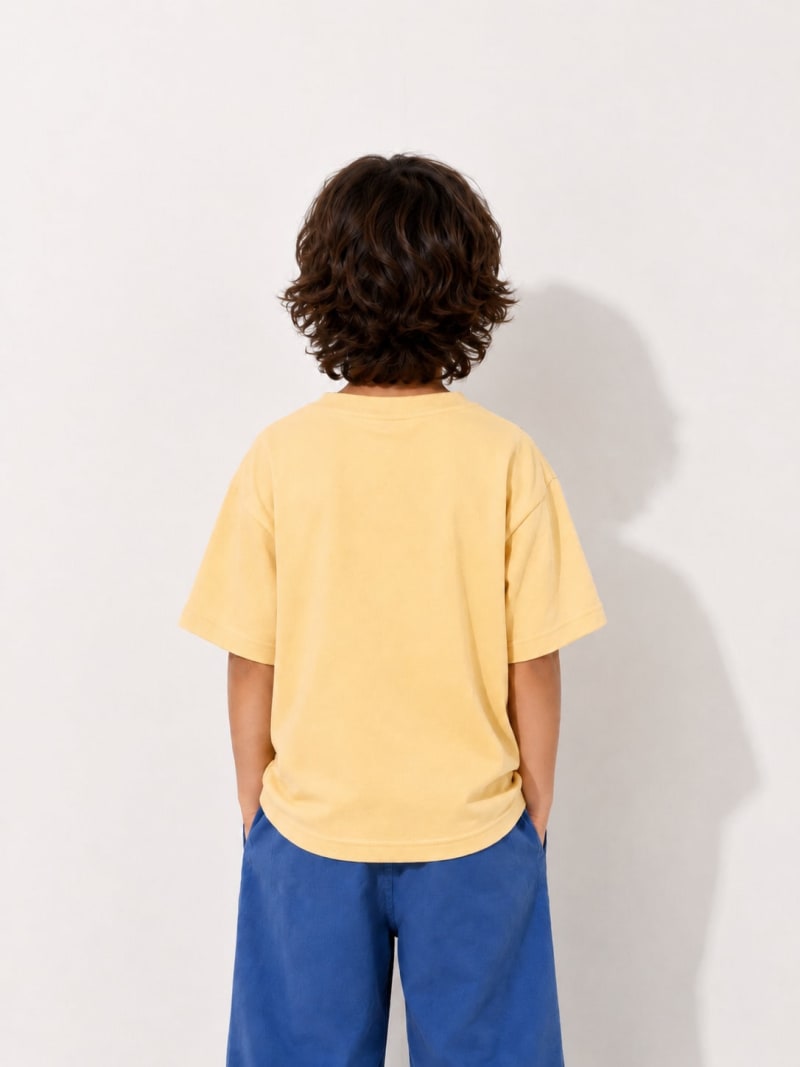 PockMAN Boys Oversized Solid Cotton Terry Classic Fawn Beige Tshirt - Image 3