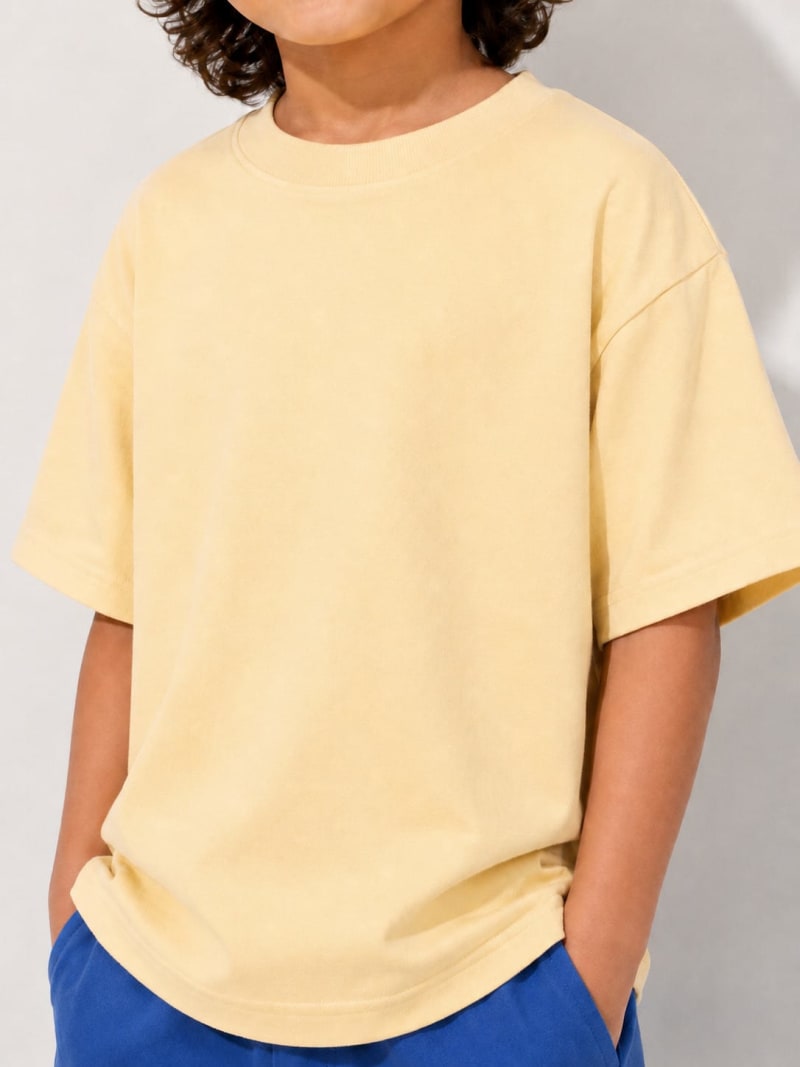 PockMAN Boys Oversized Solid Cotton Terry Classic Fawn Beige Tshirt - Image 4