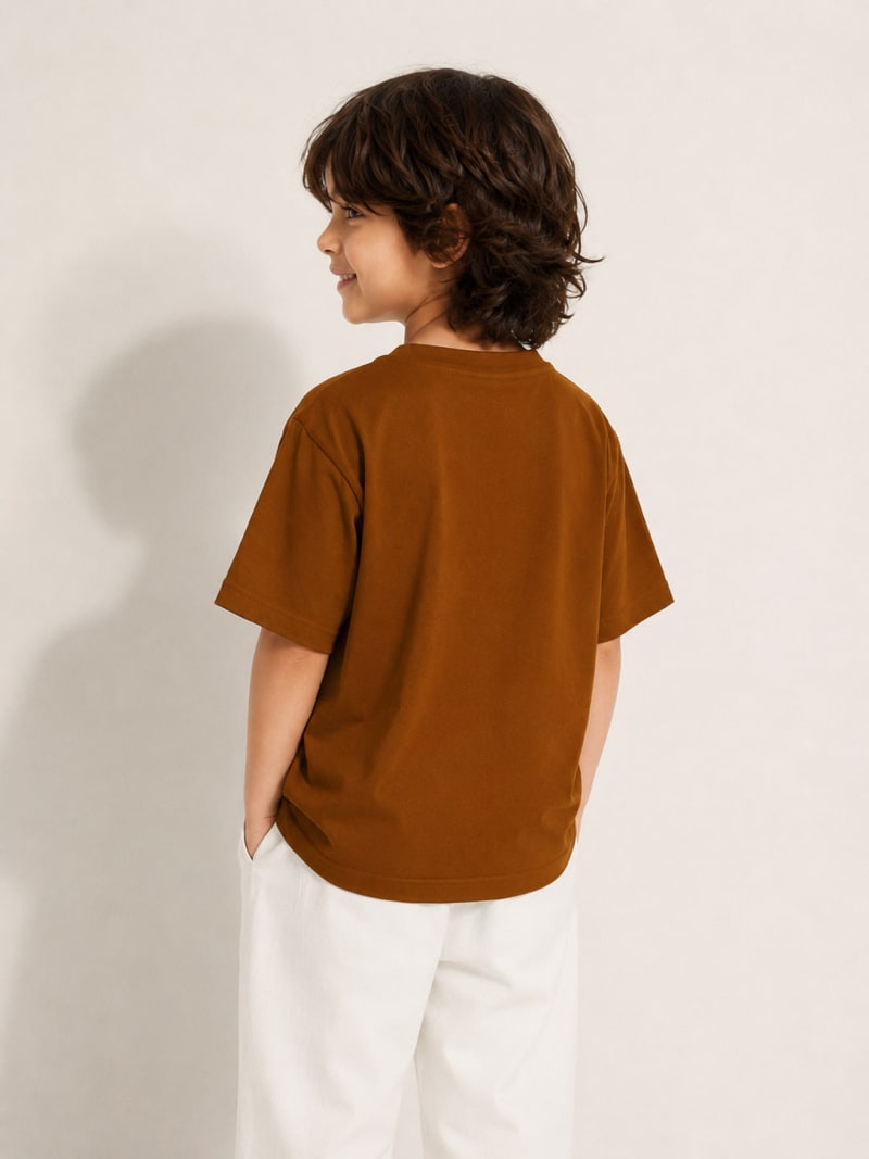 PockMAN Boys Oversized Solid Cotton Terry Classic Brown  Tshirt - Image 3