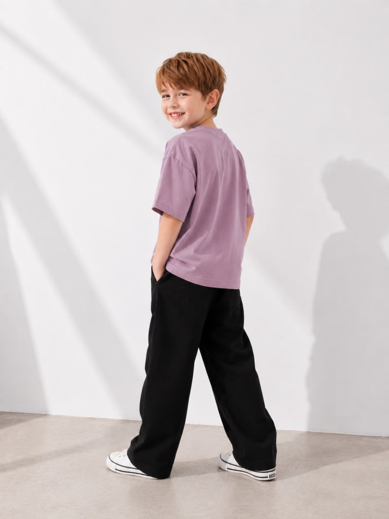 PockMAN Boys Oversized Solid Cotton Terry Classic Dusty Lavender Tshirt - Image 3
