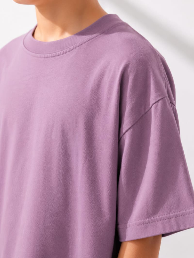 PockMAN Boys Oversized Solid Cotton Terry Classic Dusty Lavender Tshirt - Image 4