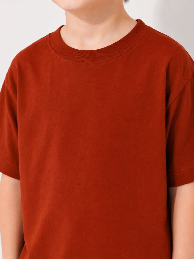 PockMAN Boys Oversized Solid Cotton Terry Classic Rust Red Tshirt - Image 4