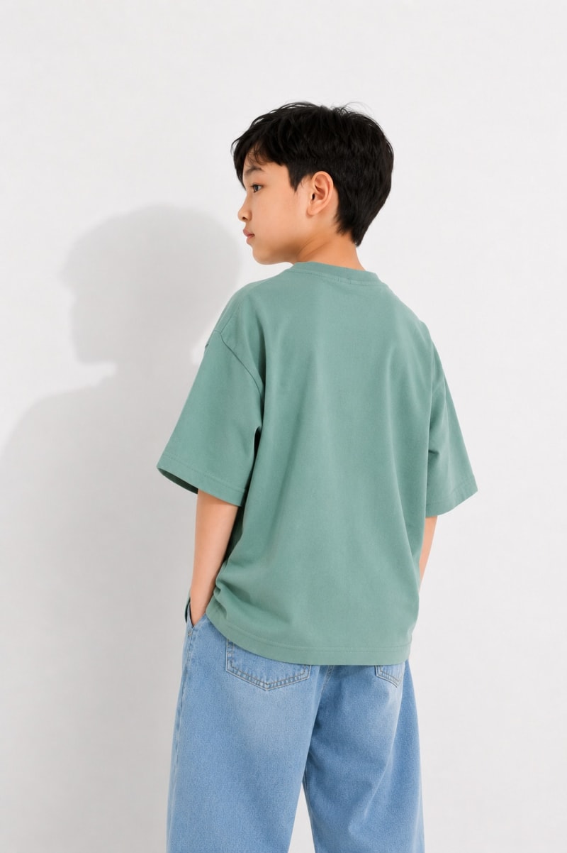 PockMAN Boys Oversized Solid Cotton Terry Classic Greyish Teal Tshirt - Image 3