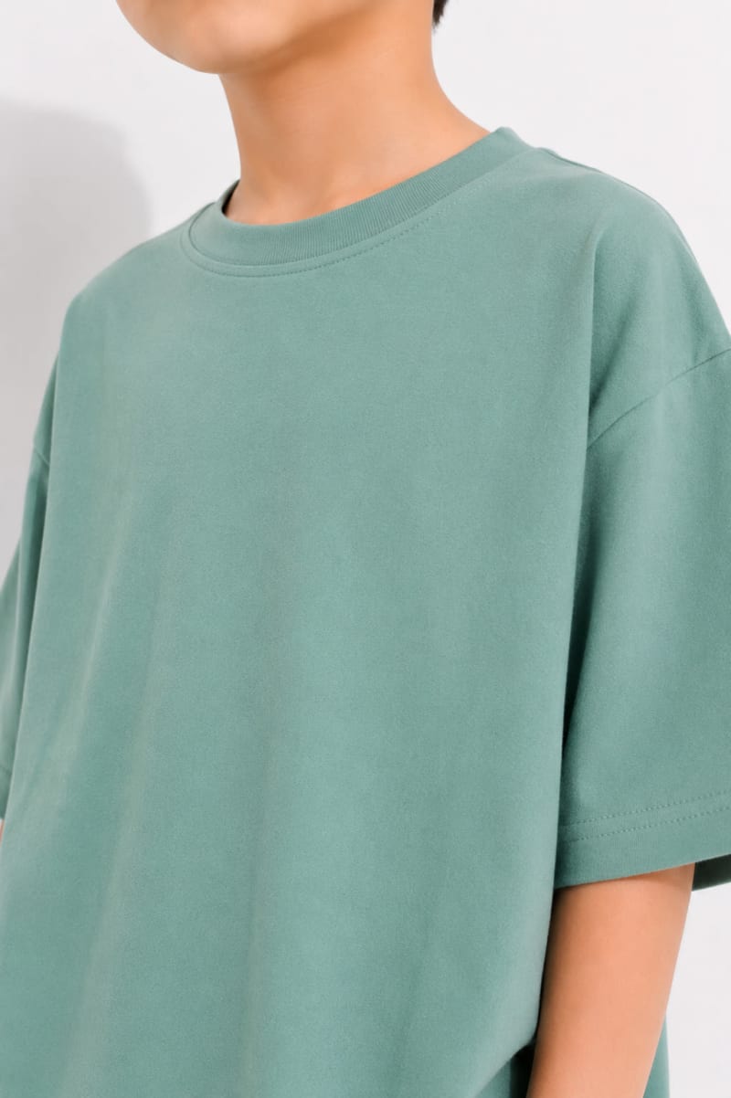 PockMAN Boys Oversized Solid Cotton Terry Classic Greyish Teal Tshirt - Image 4