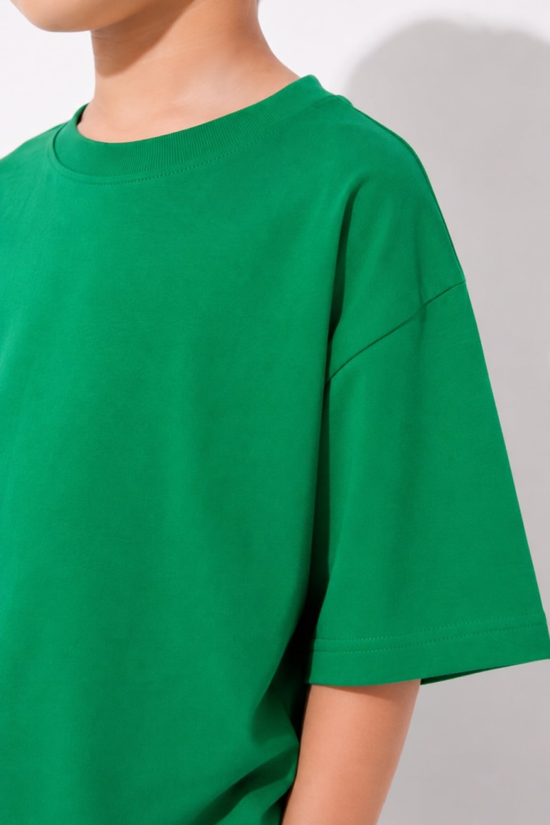 PockMAN Boys Oversized Solid Cotton Terry Classic Green Tshirt - Image 3