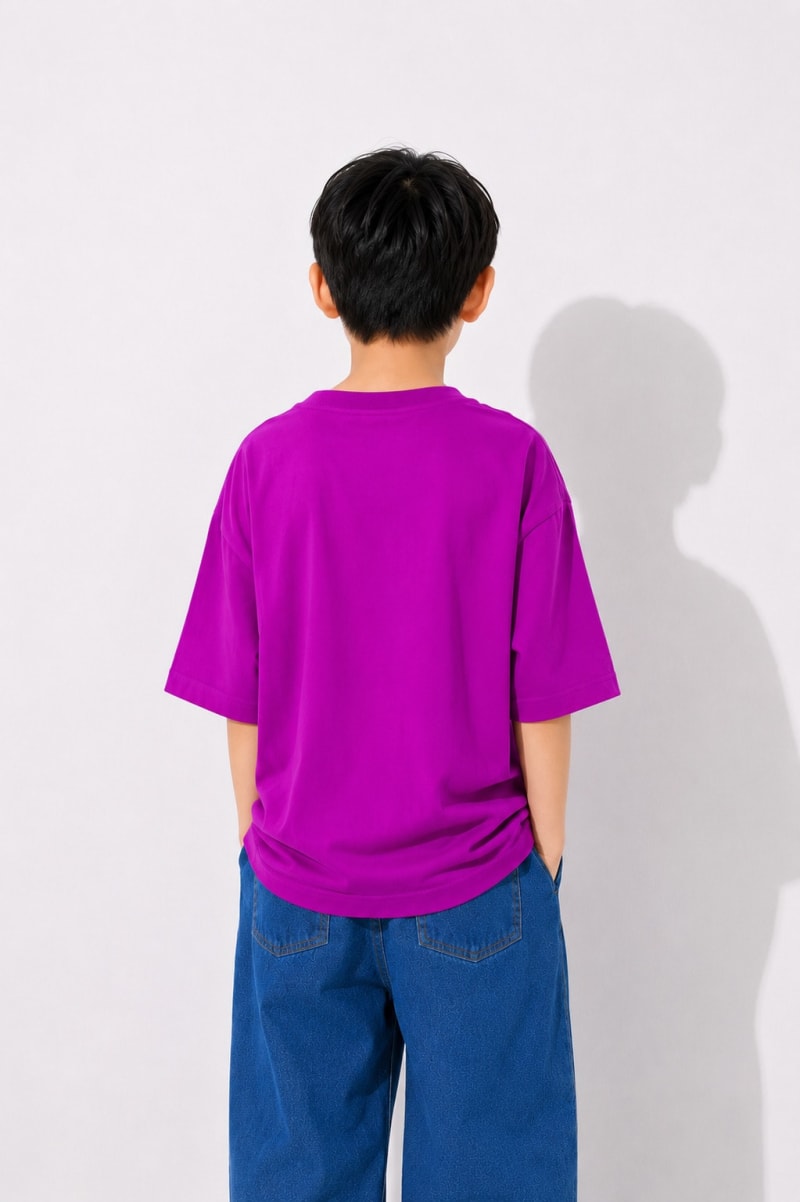 PockMAN Boys Oversized Solid Cotton Terry Classic Dark Fuchsia Tshirt - Image 3