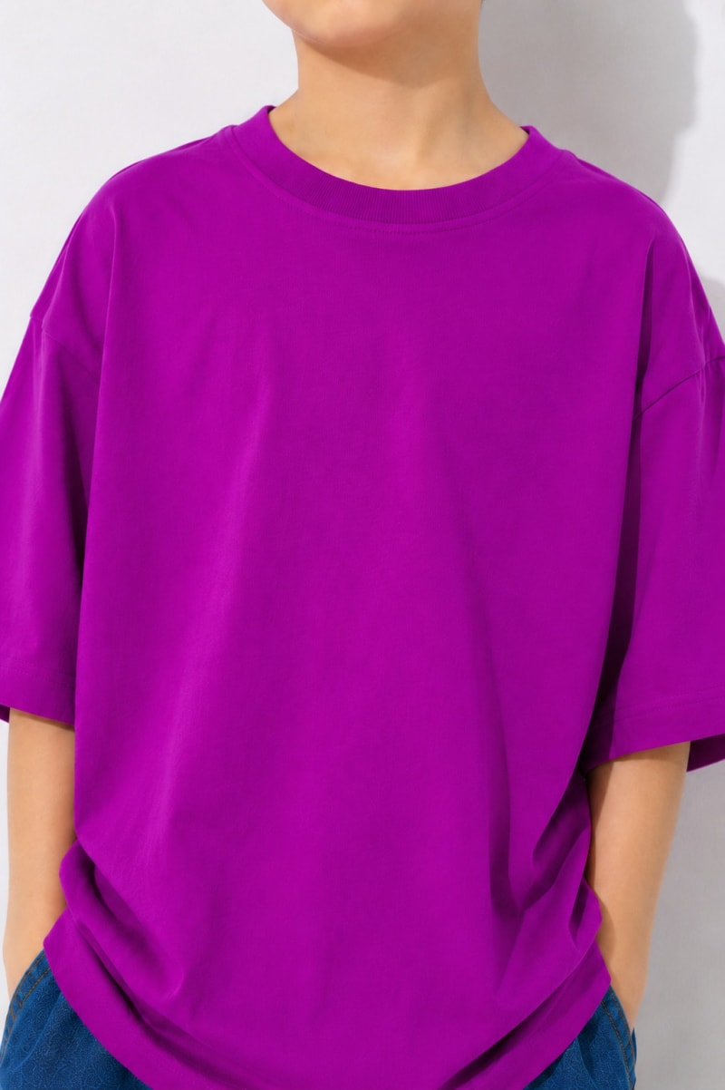 PockMAN Boys Oversized Solid Cotton Terry Classic Dark Fuchsia Tshirt - Image 4