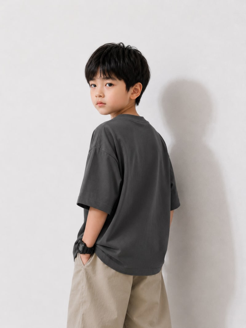 PockMAN Boys Oversized Solid Cotton Terry Classic Dark Grey Tshirt - Image 4
