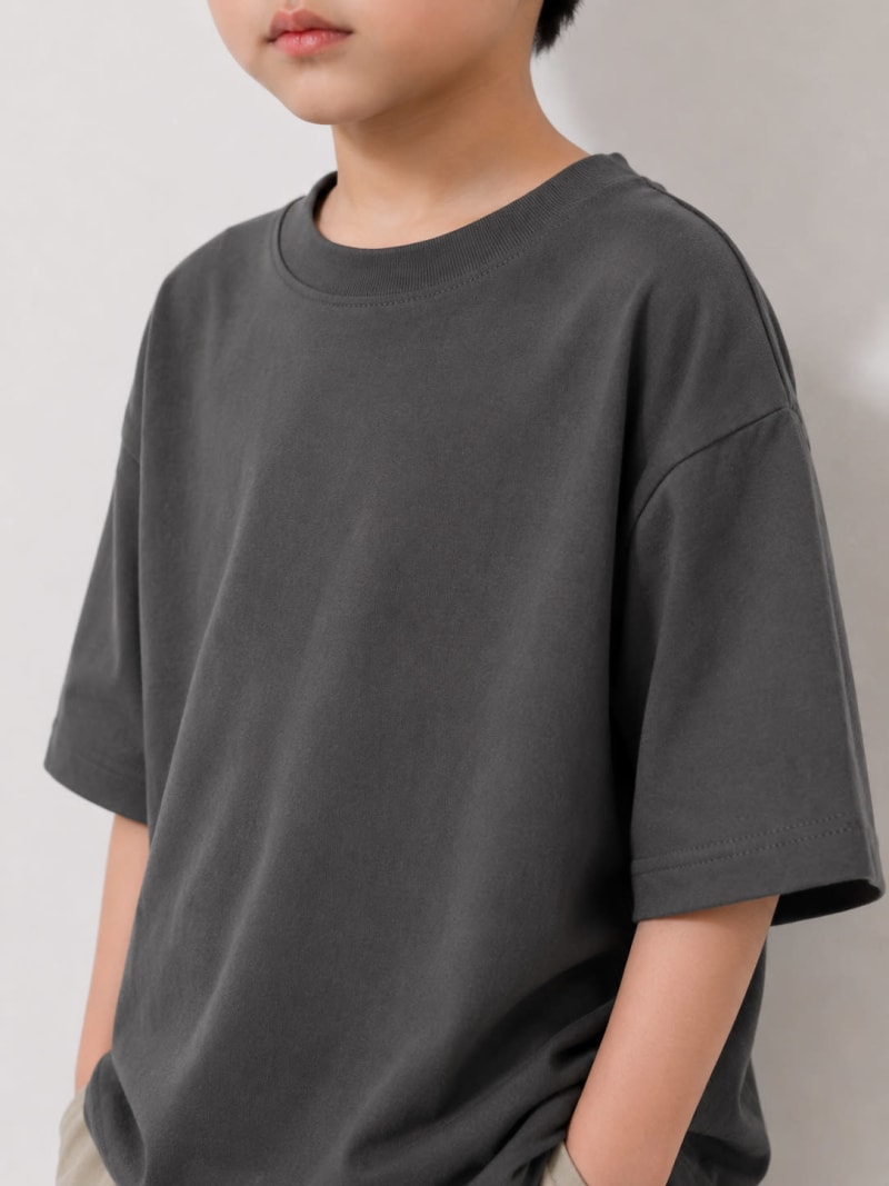 PockMAN Boys Oversized Solid Cotton Terry Classic Dark Grey Tshirt - Image 3