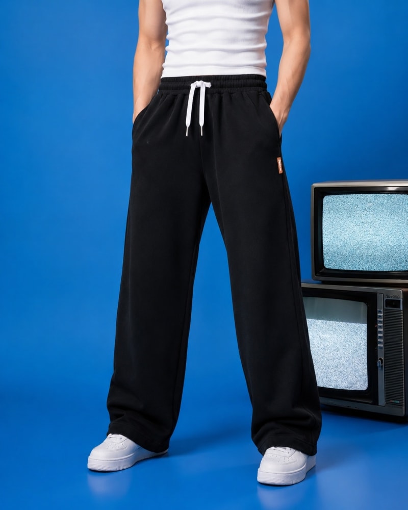 Pockman Men Relaxed Fit Solid Cotton Terry Black Jogger - Image 3