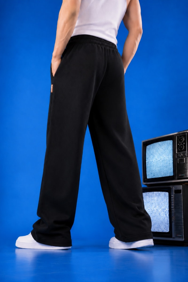 Pockman Men Relaxed Fit Solid Cotton Terry Black Jogger - Image 5