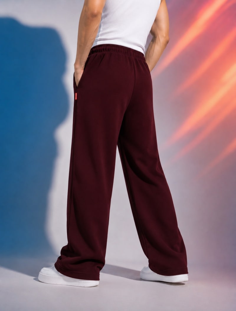 Pockman Men Relaxed Fit Solid Cotton Terry Wine Jogger - Image 5