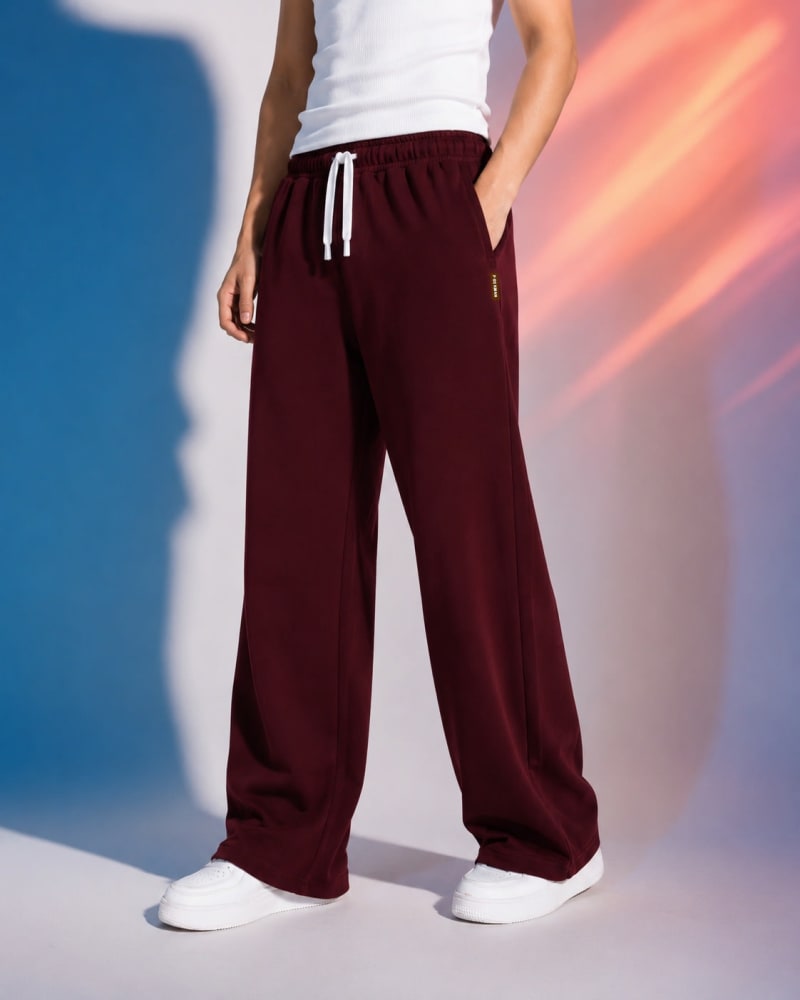 Pockman Men Relaxed Fit Solid Cotton Terry Wine Jogger - Image 3