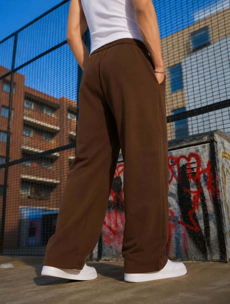Pockman Men Relaxed Fit Solid Cotton Terry Brown Jogger - Image 5