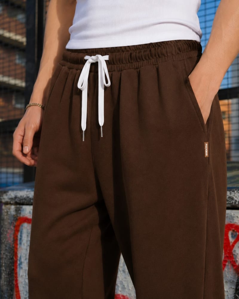 Pockman Men Relaxed Fit Solid Cotton Terry Brown Jogger - Image 4