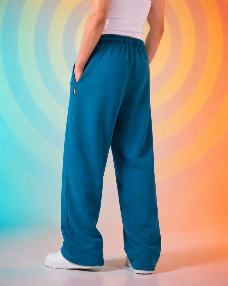 Pockman Men Relaxed Fit Solid Cotton Terry Teal Jogger - Image 5