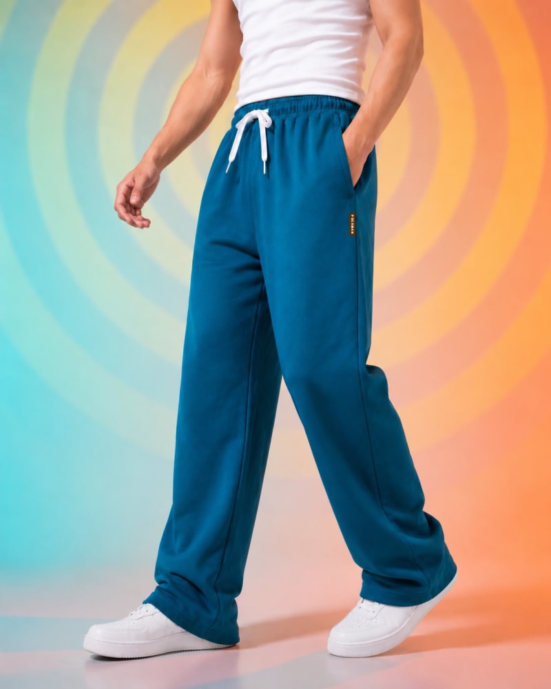 Pockman Men Relaxed Fit Solid Cotton Terry Teal Jogger - Image 3